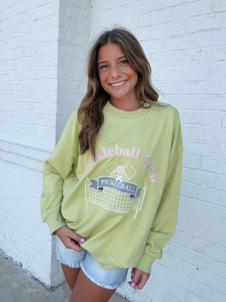 Pickleball Oversized Sweatshirt- clothing, comfy sweatshirt, green sweatshirt, LIME GREEN SWEATSHIRT, oversized sweatshirt, Pickleball, sweatshirt, SWEATSHIRTS, Tops-Ace of Grace Women's Boutique