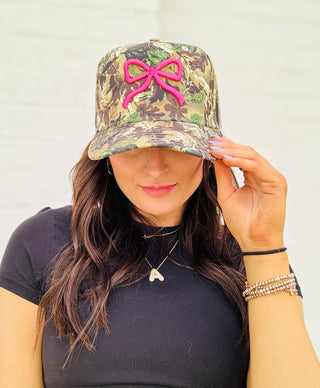Camo Trucker Hat with Pink Bow- Accessories,accessory,BOW,Bow detail,BOWS,camo,camo hat,Camouflage,cap,hair accessory,HAT,hats,HOT PINK,Madelynn,MadelynnGrace,Otto,pink,Pink hat,trucker hat,trucker hats-Ace of Grace Women's Boutique