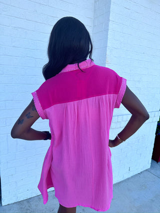 Rhinestone Color Block Dress- button up, BUTTON UP DRESS, clothing, COLLARED DRESS, Dresses & Rompers, Sale, Seasonal, VALENTINE, VALENTINES, VALENTINES DRESS-Ace of Grace Women's Boutique