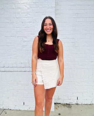 Leather Studded Skort | 2 colors- black leather,BLACK LEATHER SKIRT,black Skort,Bottoms,clothing,cream skort,cream studded skort,faux leather,game,game day,game day skort,game days,gameday,LEATHER,LEATHER SHORTS,leather skirt,LEATHER SKORT,Pleather,Sale,skort,wrap skort-Ivory-S-Ace of Grace Women's Boutique