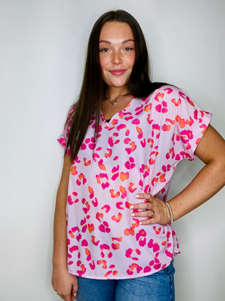 Pink and Orange Cheetah Print Top- clothing, oversized, OVERSIZED TOP, Tops-Ace of Grace Women's Boutique