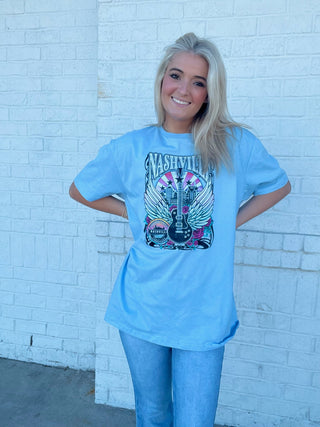 Nashville Guitar Graphic Tee- blue graphic tee, clothing, Curvy, GRAPHIC TEE, Graphic Tees, plus size graphic tee, Sale, Tops-Ace of Grace Women's Boutique