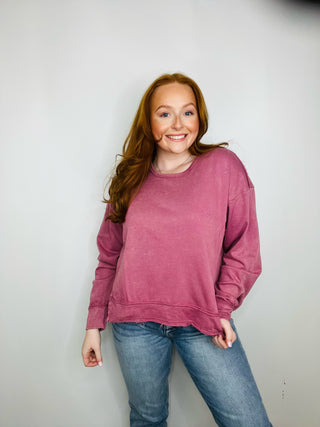 Mineral Washed Rose Long Sleeve Top- ASH ROSE TOP, basic top, clothing, Curvy, dusty rose top, FALL, fall clothes, LONG SLEEVE, long sleeve top, ROSE, Sale, top, Tops-Ace of Grace Women's Boutique