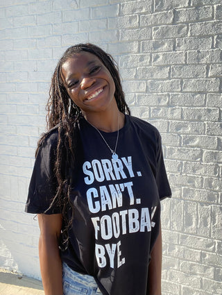 Sorry, Can’t, Football T-shirt - LAST ONE- Bye,Curvy,football,game,game day,Game day shirt,graphic,graphic T-shirt,GRAPHIC TEE,Graphic Tees,graphic tshirt,Madelynn,MadelynnGrace,Sale,Seasonal,Tops-Ace of Grace Women's Boutique