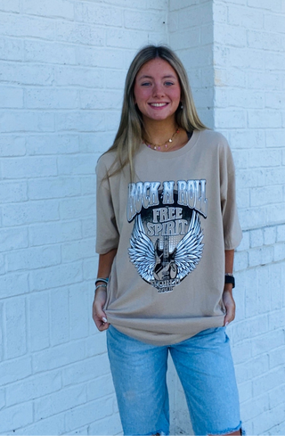 Rock N Roll Free Spirit Graphic Tee- clothing,graphic,graphic T-shirt,GRAPHIC TEE,Graphic Tees,graphic tshirt,oversized,OVERSIZED TEE,OVERSIZED TOP,Sale,Tops-Ace of Grace Women's Boutique