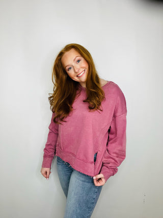 Mineral Washed Rose Long Sleeve Top - ONE 2X LEFT- ASH ROSE TOP, basic top, clothing, Curvy, dusty rose top, FALL, fall clothes, LONG SLEEVE, long sleeve top, ROSE, Sale, top, Tops-Ace of Grace Women's Boutique