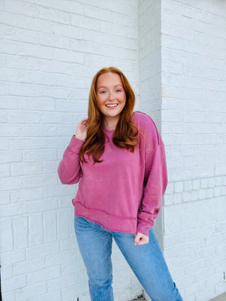 Mineral Washed Rose Long Sleeve Top- ASH ROSE TOP, basic top, clothing, Curvy, dusty rose top, FALL, fall clothes, LONG SLEEVE, long sleeve top, ROSE, Sale, top, Tops-Ace of Grace Women's Boutique