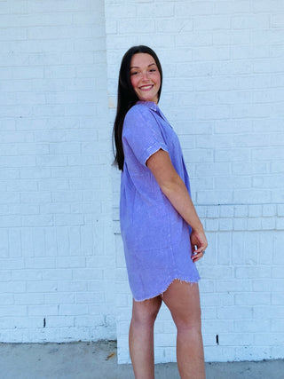 Mineral Washed Collared Straight Dress- BEIGE, blue, blue dress, COLLARED DRESS, Curvy, dress, dresses & rompers, flowy dress, PURPLE-Ace of Grace Women's Boutique