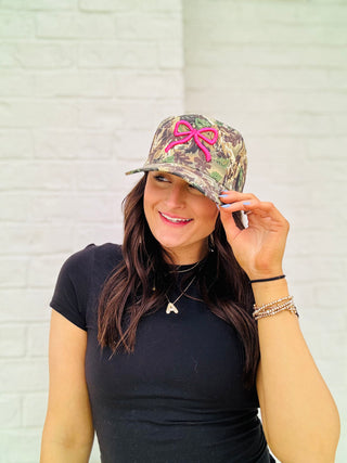 Camo Trucker Hat with Pink Bow- Accessories,accessory,BOW,Bow detail,BOWS,camo,camo hat,Camouflage,cap,hair accessory,HAT,hats,HOT PINK,Madelynn,MadelynnGrace,Otto,pink,Pink hat,trucker hat,trucker hats-Ace of Grace Women's Boutique