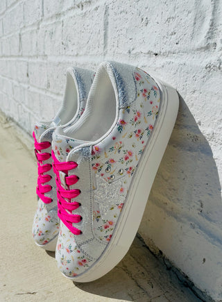 Fancy Floral Sneakers- Corkys, Corky’s, Ditzy, floral, florals, flower, flowers, Flowery, metallic sneakers, rhinestone stars, Shoes, sneakers, star shoes, star sneakers, STARS, Supernova, vintage, VINTAGE HAVANA SNEAKERS, WHITE, wildflower-Ace of Grace Women's Boutique