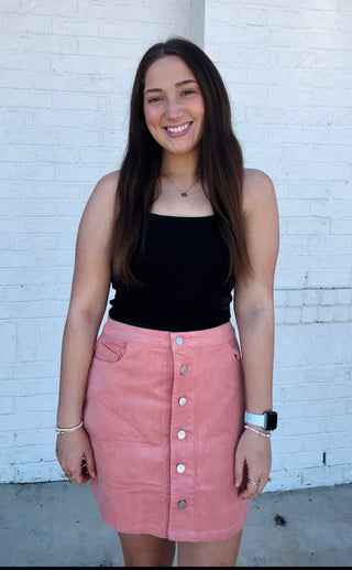 Pink Button Down Skirt- Bottoms,BUTTON,button down,BUTTON UP DRESS,buttons,clothing,fall clothes,Pink skirt,Sale-Ace of Grace Women's Boutique