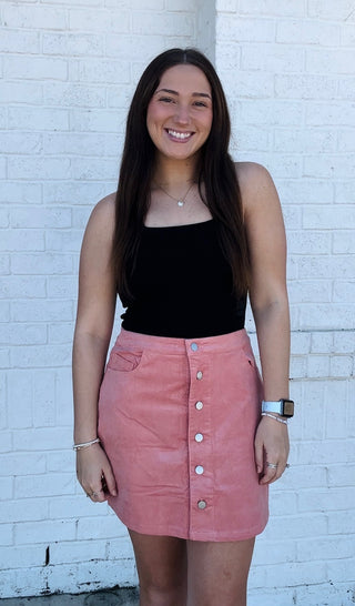 Pink Button Down Skirt- Bottoms,BUTTON,button down,BUTTON UP DRESS,buttons,clothing,fall clothes,Pink skirt,Sale-Ace of Grace Women's Boutique