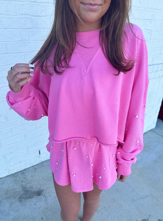Pink Pearl Cropped Sweatshirt- clothing, CROPPED, cropped sweatshirt, Sets, Tops, VALENTINE, VALENTINES, VALENTINES TOP-Ace of Grace Women's Boutique