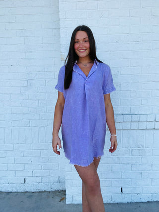 Mineral Washed Collared Straight Dress- BEIGE, blue, blue dress, COLLARED DRESS, Curvy, dress, dresses & rompers, flowy dress, PURPLE-Lavender-S-Ace of Grace Women's Boutique