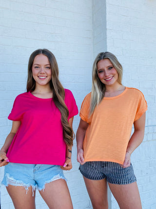 Lightweight Short Sleeve Top- clothing, orange, ROSE, Tops-Ace of Grace Women's Boutique