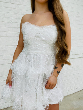 White Ruffled Lace Mini Dress- bridal, BRIDE, BRIDE DRESS, clothing, dresses & rompers, SHOWER, WHITE, WHITE DRESS, WHITE GRADUATION DRESS-Ace of Grace Women's Boutique