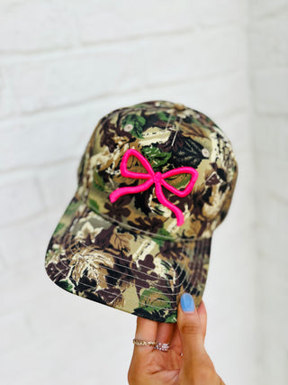 Camo Trucker Hat with Pink Bow- Accessories,accessory,BOW,Bow detail,BOWS,camo,camo hat,Camouflage,cap,hair accessory,HAT,hats,HOT PINK,Madelynn,MadelynnGrace,Otto,pink,Pink hat,trucker hat,trucker hats-Ace of Grace Women's Boutique