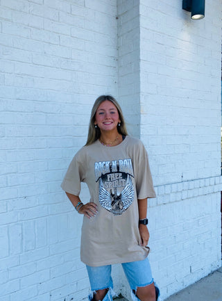 Rock N Roll Free Spirit Graphic Tee- clothing,graphic,graphic T-shirt,GRAPHIC TEE,Graphic Tees,graphic tshirt,oversized,OVERSIZED TEE,OVERSIZED TOP,Sale,Tops-Ace of Grace Women's Boutique