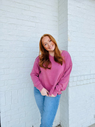 Mineral Washed Rose Long Sleeve Top - ONE 2X LEFT- ASH ROSE TOP, basic top, clothing, Curvy, dusty rose top, FALL, fall clothes, LONG SLEEVE, long sleeve top, ROSE, Sale, top, Tops-Ace of Grace Women's Boutique
