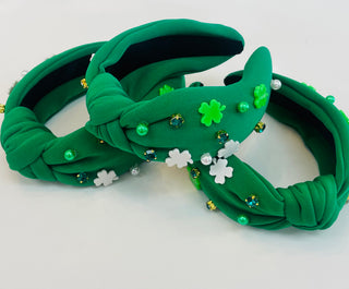 St. Paddy's Embellished Headband- Accessories, hair accessory, headband, headbands, RHINESTONE HEADBAND, Sale, Seasonal, st. paddy's, TOP KNOT HEADBAND-Green-Ace of Grace Women's Boutique