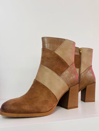 Multi Tan Square Toe Bootie - ONE 6 LEFT- booties, BOOTS, mid ankle boots, nude boots, Sale, Shoes, suede boots, tan boots-Ace of Grace Women's Boutique