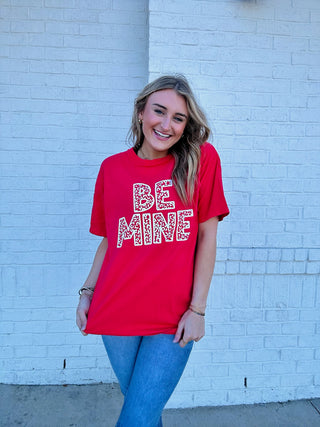 Red Be Mine Cheetah Tee- clothing, Curvy, Graphic Tees, RED, Sale, Seasonal, Tops, VALENTINE, VALENTINES, VALENTINES GRAPHIC TEE, VALENTINES TOP, VALENTINES TSHIRT-Ace of Grace Women's Boutique