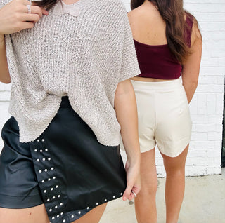 Leather Studded Skort | 2 colors- black leather,BLACK LEATHER SKIRT,black Skort,Bottoms,clothing,cream skort,cream studded skort,faux leather,game,game day,game day skort,game days,gameday,LEATHER,LEATHER SHORTS,leather skirt,LEATHER SKORT,Pleather,Sale,skort,wrap skort-Ace of Grace Women's Boutique