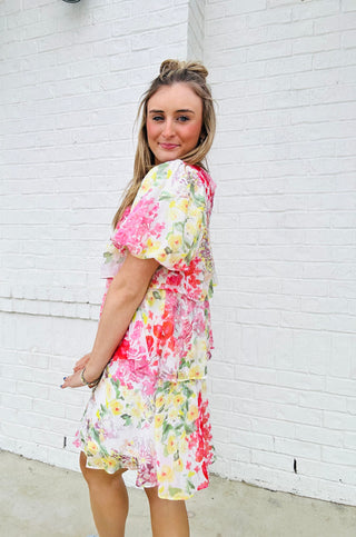 Floral Ruffled Puff Sleeve Tiered Dress- church dress, colorful dress, dress, dresses & rompers, Easter dress, floral dress, flowy dress, NEW-Ace of Grace Women's Boutique