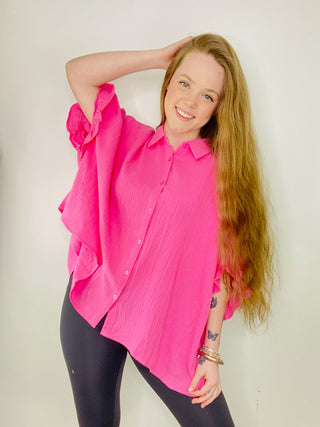 Pink Oversized Top with Scalloped Sleeves- oversized, OVERSIZED TEE, OVERSIZED TOP, Pink shirt, pink top, Spring shirt, Tops-Ace of Grace Women's Boutique