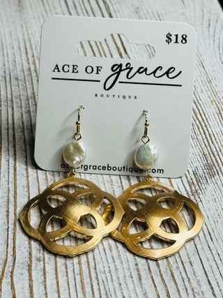 Gold Pearl Medallion Earrings- LIVESALE-Ace of Grace Women's Boutique