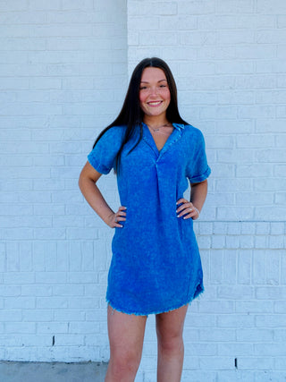 Mineral Washed Collared Straight Dress- BEIGE, blue, blue dress, COLLARED DRESS, Curvy, dress, dresses & rompers, flowy dress, PURPLE-Blue-S-Ace of Grace Women's Boutique