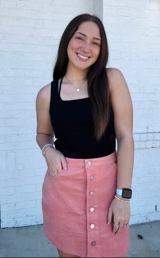 Pink Button Down Skirt- Bottoms,BUTTON,button down,BUTTON UP DRESS,buttons,clothing,fall clothes,Pink skirt,Sale-Ace of Grace Women's Boutique