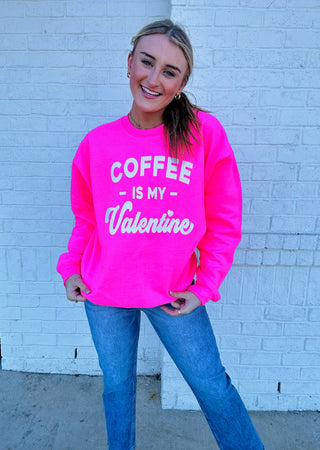 Coffee Is My Valentine Sweatshirt- clothing, Curvy, HOT PINK, Loungewear, pink, plus size valentine, Sale, Seasonal, Tops, VALENTINE, valentine plus size, valentine pullover, VALENTINES, valentines sweatshirt, VALENTINES TOP-Ace of Grace Women's Boutique