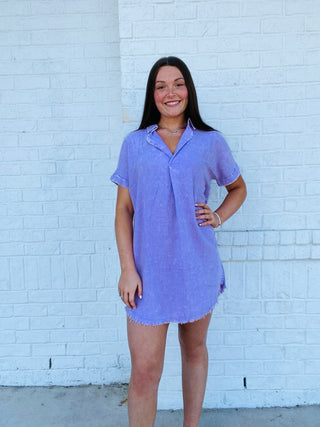 Mineral Washed Collared Straight Dress- BEIGE, blue, blue dress, COLLARED DRESS, Curvy, dress, dresses & rompers, flowy dress, PURPLE-Ace of Grace Women's Boutique