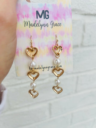 Madelynn Grace Heart & Pearl Earring- HEART, HEART EARRINGS, Jewelry, MadelynnGrace, PEARL EARRINGS, Sale, Seasonal-Ace of Grace Women's Boutique