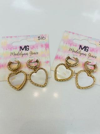 Madelynn Grace Gold & White Heart Earrings- GOLD, HEART, HEART EARRINGS, Jewelry, MadelynnGrace, Sale-Ace of Grace Women's Boutique