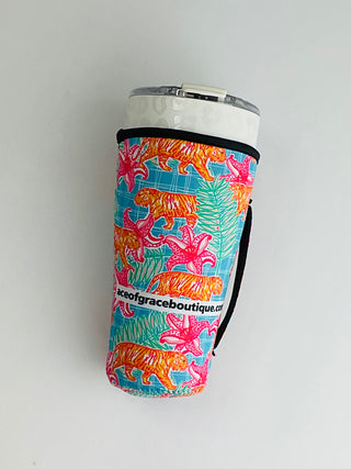 Tropical Tiger Loaded Tea Cup Holder- Accessories, cup holder, gifts, koozie, LOADED TEA KOOZIE, Sale, TIGER, TIGER PRINT, TIGER STRIPE, tigers-Ace of Grace Women's Boutique
