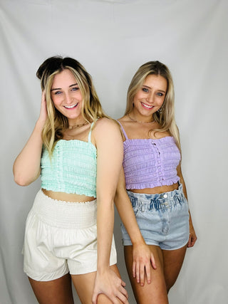 Pretty In Pastels Crop Top - L LAV - LAST ONE- buttons, clothing, crop, crop top, CROPPED, GREEN CROP TOP, pastels, Sale, Tops-Ace of Grace Women's Boutique