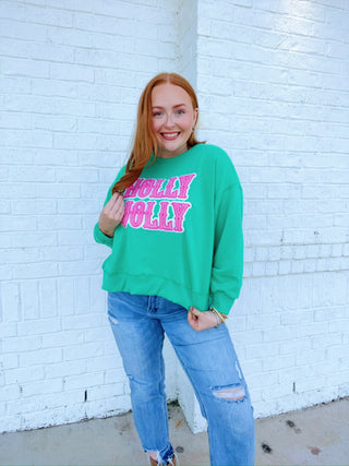 Holly Jolly Sweatshirt (cropped)- CHRISTMAS, CHRISTMAS CHEER, CHRISTMAS GRAPHIC TEE, Christmas Longsleeve, CHRISTMAS SHIRT, christmas sweatshirt, Christmas tee, christmas top, Christmas tshirt, clothing, Curvy, Holly Jolly, HOLLY JOLLY CHRISTMAS, holly jolly pullover, jolly, MERRY CHRISTMAS, Seasonal, Tops-Ace of Grace Women's Boutique