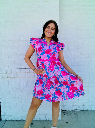 Pink Floral Dress with Ric Rac Trim- Curvy,dresses & rompers,Easter,Easter dress,floral,floral dress,floral pattern,floral print,florals,PLUS,Ric rac,SPRING,Spring dress-Ace of Grace Women's Boutique