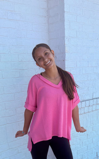 Corded Ribbed V-neck Top- Corded,Curvy,Fabric Corded,Tops-Ace of Grace Women's Boutique