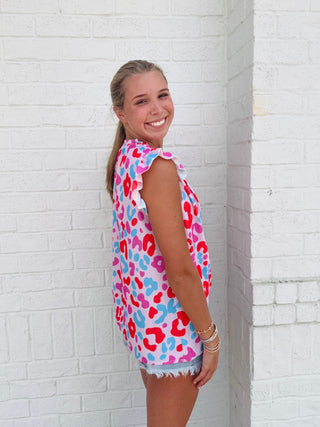 Cheetah Print Ruffle Sleeve Top- animal,ANIMAL PRINT,CHEETAH,COLORFUL,COLORFUL TOP,LEOPARD,RUFFLE,summer,Tops-Ace of Grace Women's Boutique