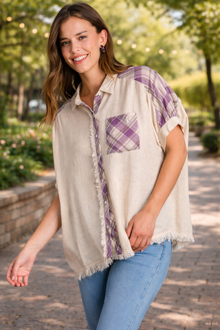 Linen Button Down Shirt- LINEN,PLUS SIZE TOP,TOP,Tops,WORK TOP-Ace of Grace Women's Boutique