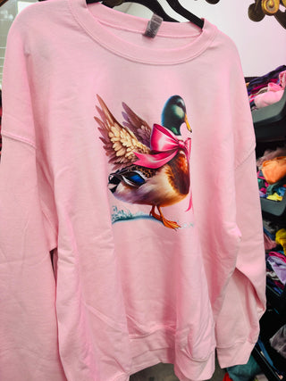 Mallard Duck With Bow Sweatshirt- comfy sweatshirt,Curvy,New arrival,sweatshirt,SWEATSHIRTS,Tops-Ace of Grace Women's Boutique