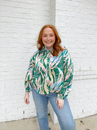 Green Multicolor Print Top- clothing,Curvy,Dolman,GREEN,Green shirt,LONG SLEEVE,long sleeve top,long sleeves,longsleeve,Perfect for work,PLUS,plus size,PLUS SIZE TEE,PLUS SIZE TOP,PLUS SIZE TSHIRT,Pretty,Tops,work,WORK SHIRT,WORK TOP-Ace of Grace Women's Boutique