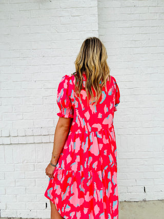 Hot Pink Ruched Sleeve Dress- colorful dress, Curvy, dress, dresses & rompers, flowy dress, summer dress, tiered dress-Ace of Grace Women's Boutique