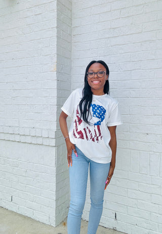 White Star Flag Tee- 4th of july, AMERICA, AMERICAN FLAG, Curvy, Flag, flag tee, graphic, Graphic Tees, July 4, July 4th, Memorial, Memorial Day, Seasonal, Tops-Ace of Grace Women's Boutique