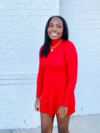 Long Sleeve Sweater Dress- black dress,black mini dress,christmas dress,church dress,clothing,colorful dress,dresses & rompers,Dressy,game day dress,mini dress,Party dress,red dress,ribbed dress,Sale,Seasonal-Red-S-Ace of Grace Women's Boutique