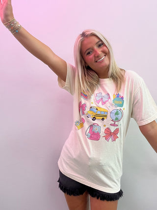 MADELYNN GRACE | School Coquette Bow Tee- Curvy, graphic, graphic T-shirt, GRAPHIC TEE, Graphic Tees, graphic tshirt, MadelynnGrace, school, Seasonal, Student, teacher, Tops-Ace of Grace Women's Boutique