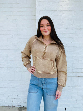 Acid Wash Half Zip Pullover | 2 colors- half zip,Lulu,outerwear,pullover,Scooba,Scuba,Tops-Ace of Grace Women's Boutique